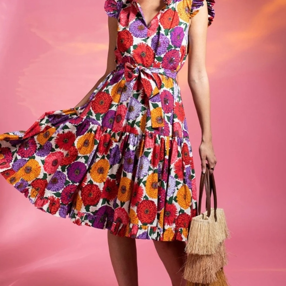 LA DoubleJ Multicolor Floral Tie-Waist Mini Dress